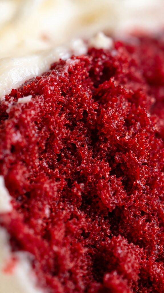 red velvet cake texture close up of red velvet cake crumb showing soft moist texture