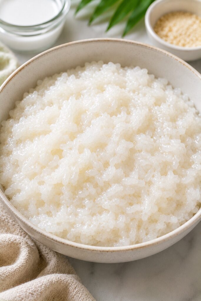 Rice absorbing coconut sauce
