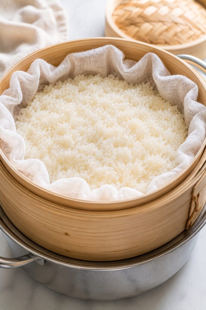 Steaming The sticky rice