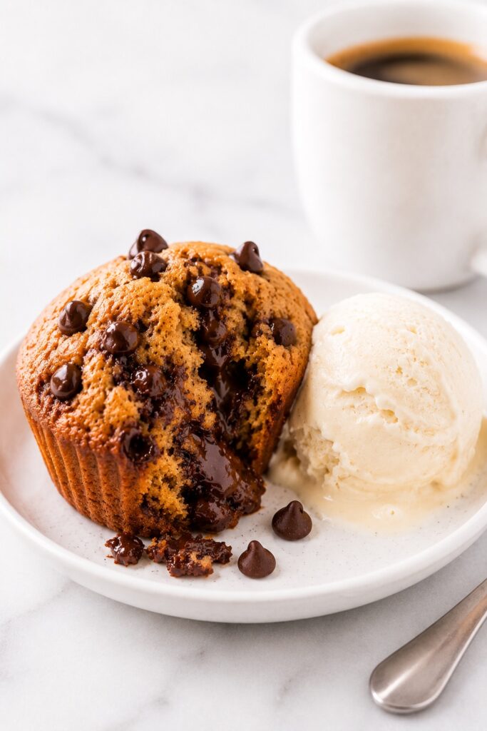 Pumpkin Chocolate Chip Muffins Served with Ice Cream