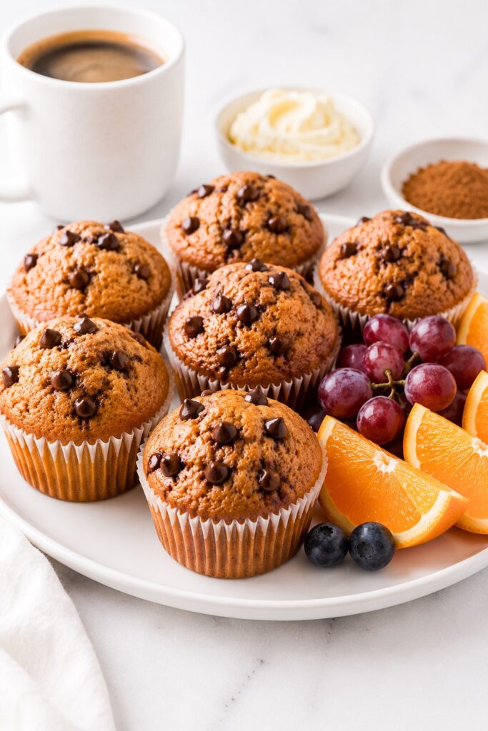 Pumpkin Chocolate Chip Muffins On Brunch Table