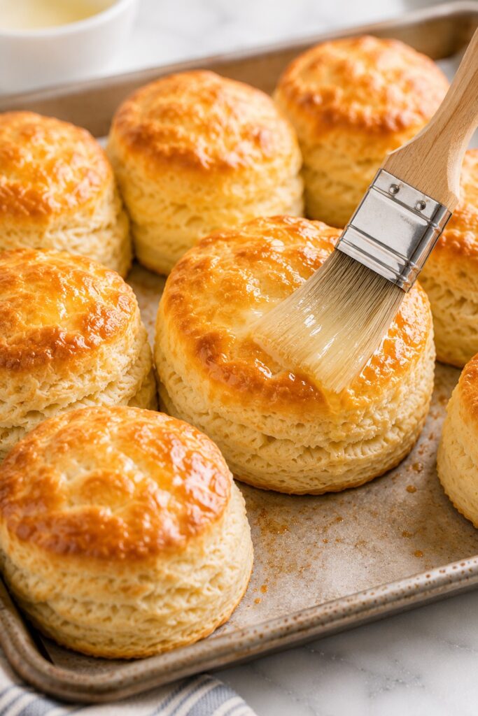 Brushing Buttermilk Biscuits with Butter