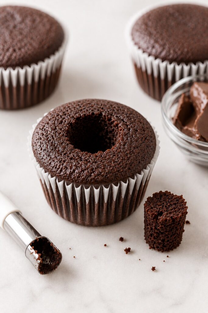 Coring Chocolate Cupcakes