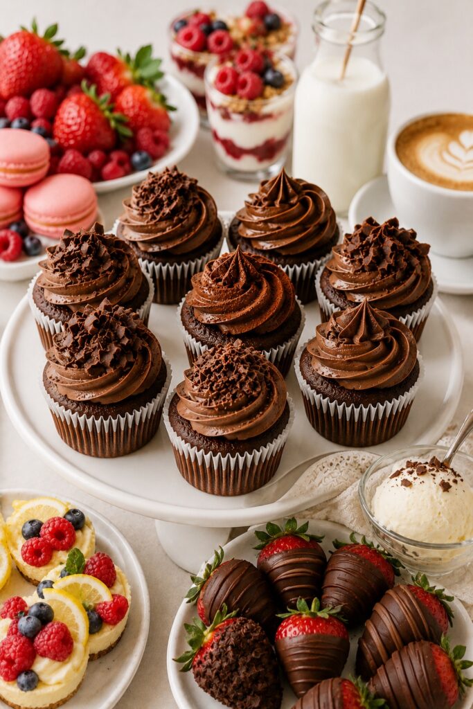 Chocolate Cupcakes On Dessert Table