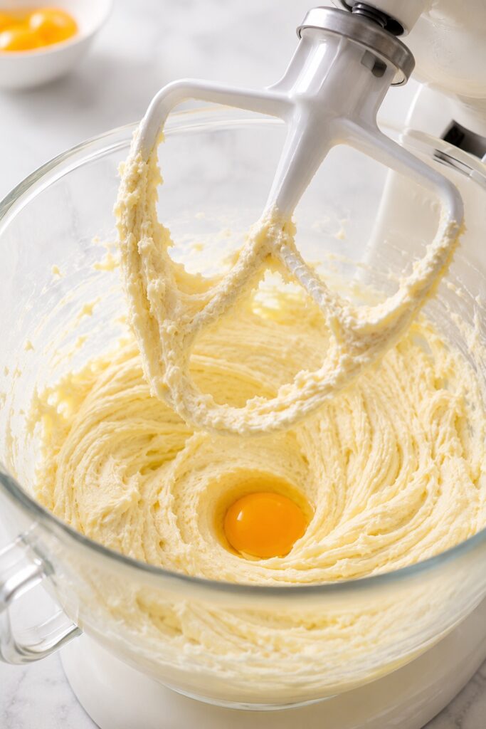 Italian Cream Cake Batter Creaming with eggs
