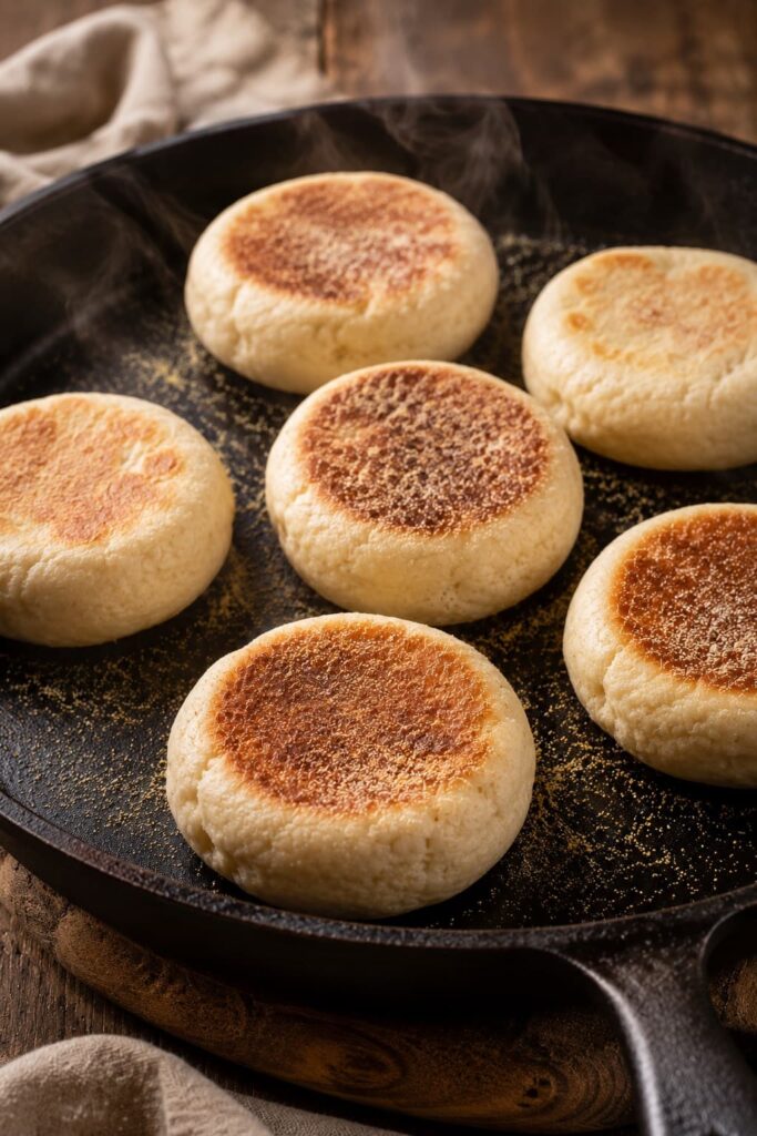 English Muffins Cooking on Skillet