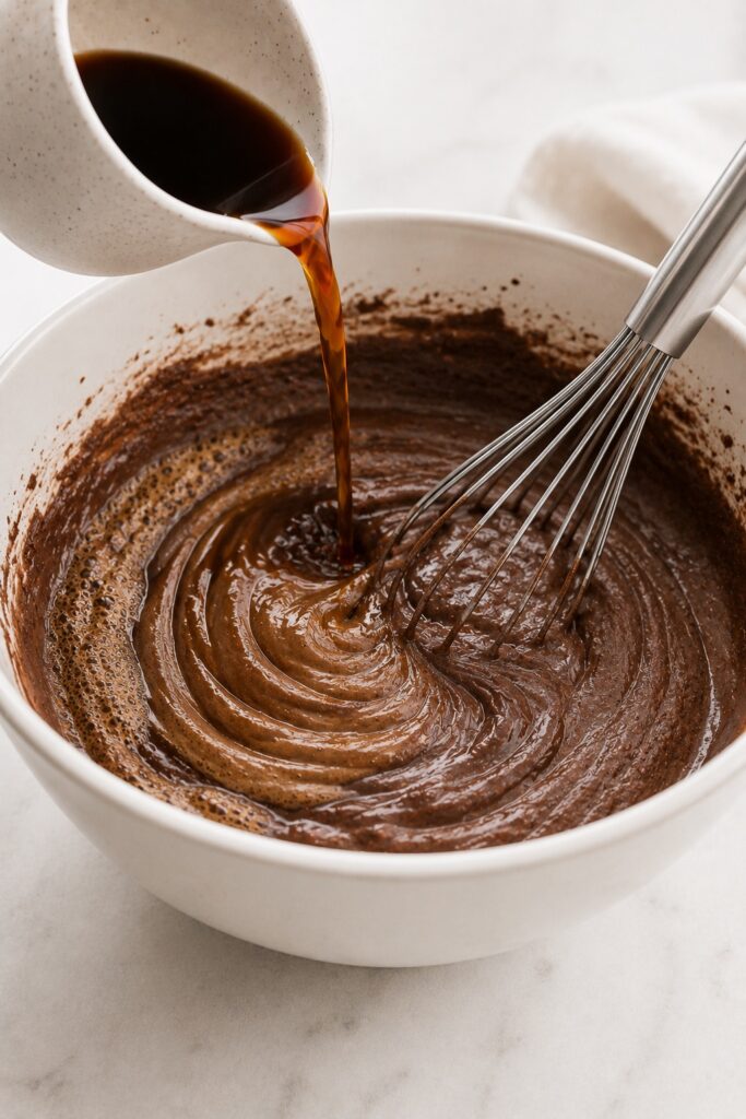 Adding Coffee to the Chocolate Cupcake Batter