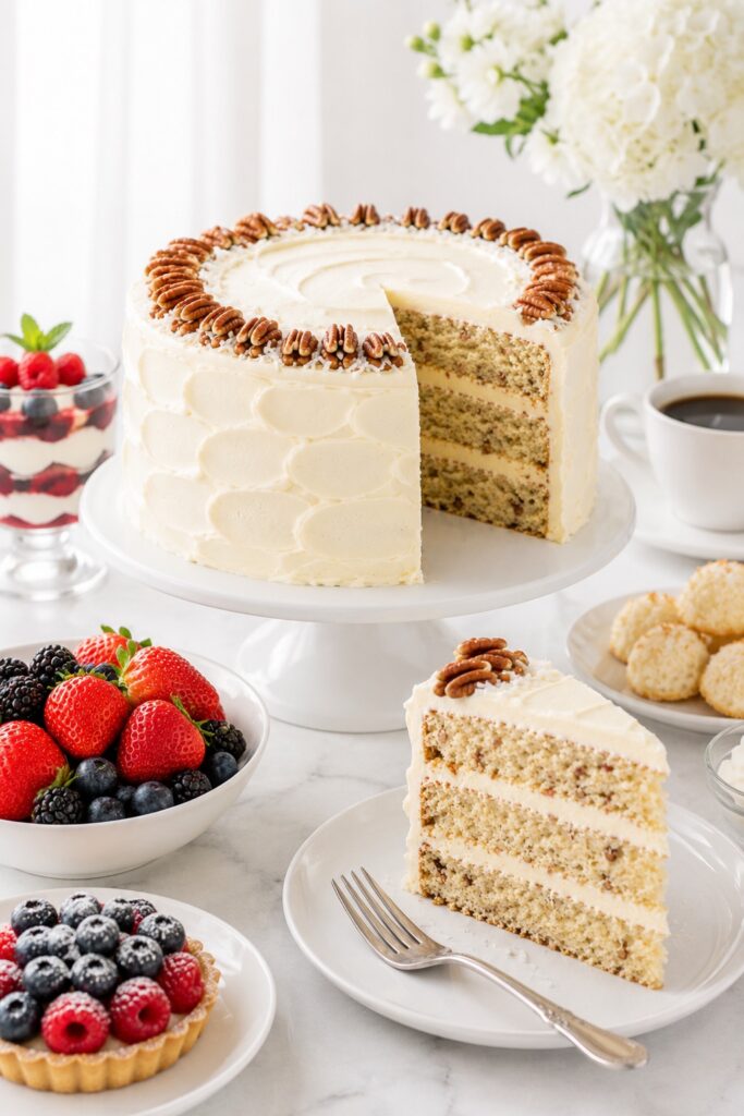 Italian Cream Cake on Dessert Table
