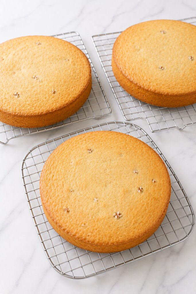 Italian Cream Cake cooling on racks