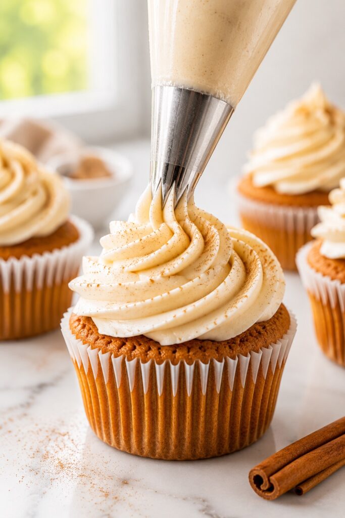 Pumpkin Pie Cupcakes Piping Frosting