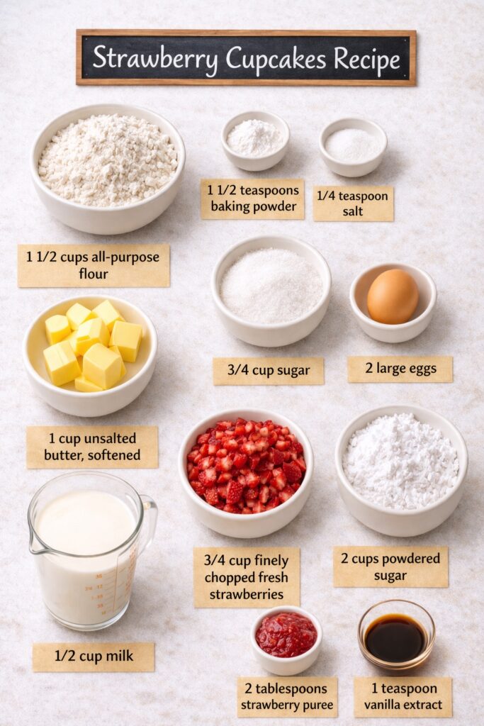 Strawberry Cupcakes Recipe Ingredients
