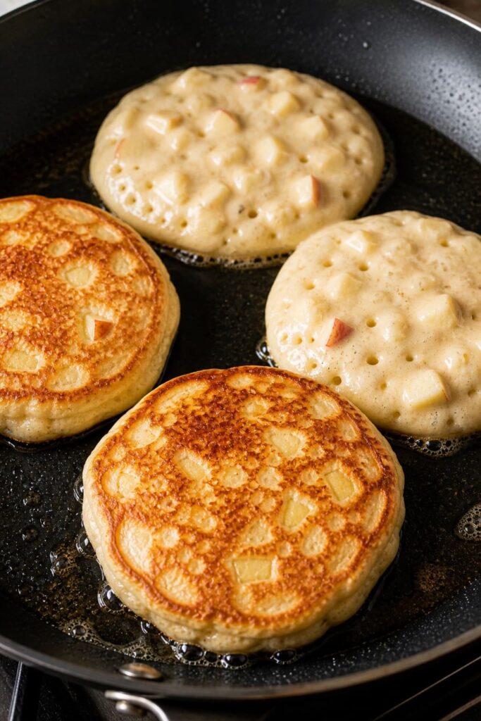 Apple Pancakes Cooking in Pan