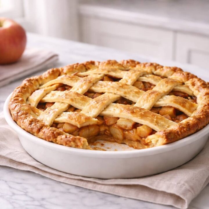 classic homemade apple pie with golden lattice crust