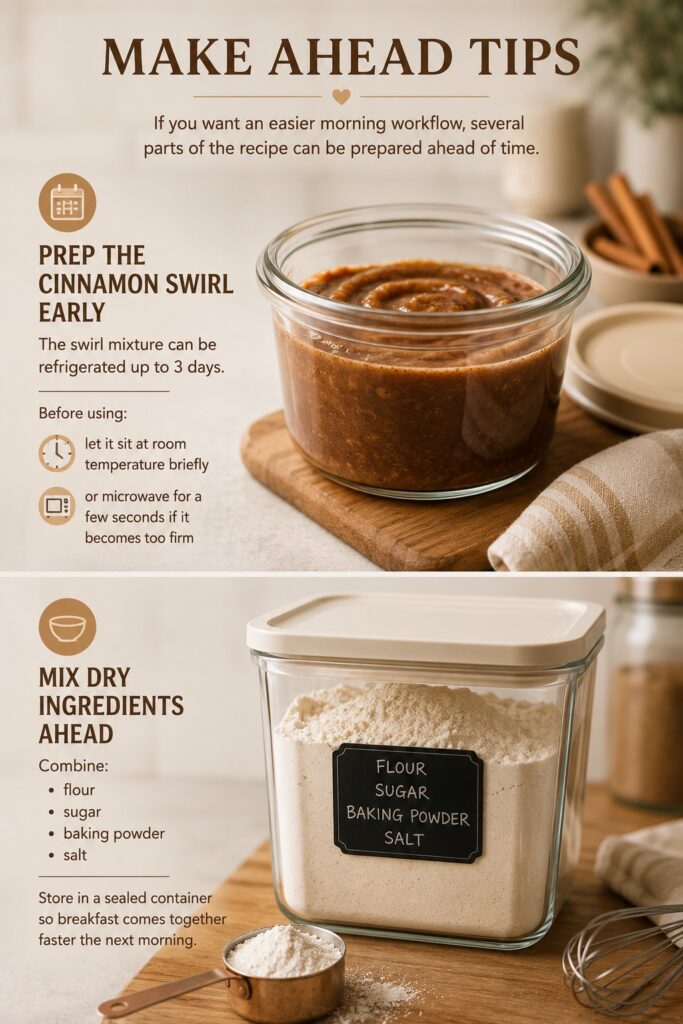 Cinnamon Roll Pancakes Make Ahead Tips