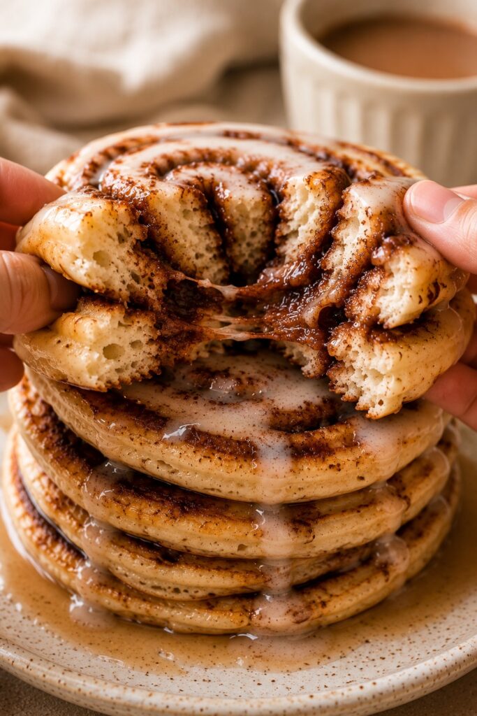 Gooey Cinnamon Roll Pancakes