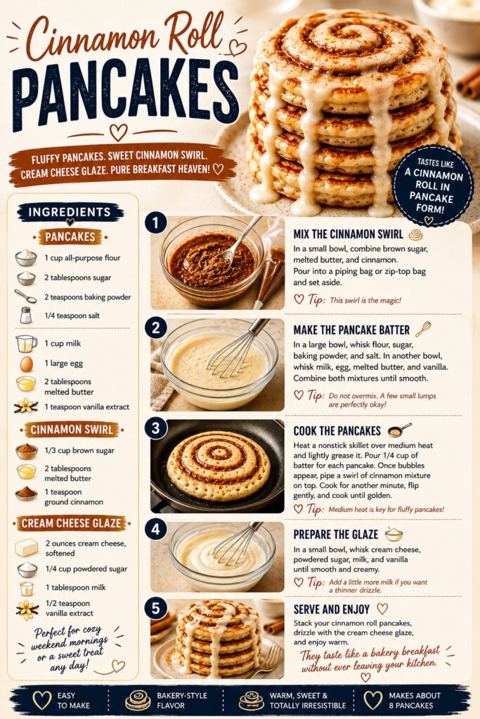 Cinnamon Roll Pancakes Recipe Card