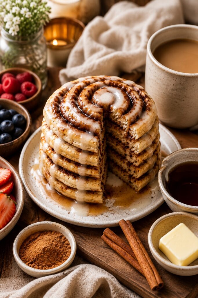 Cinnamon Roll Pancakes Brunch Board
