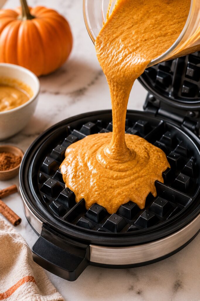 Pumpkin Waffles Batter in Iron