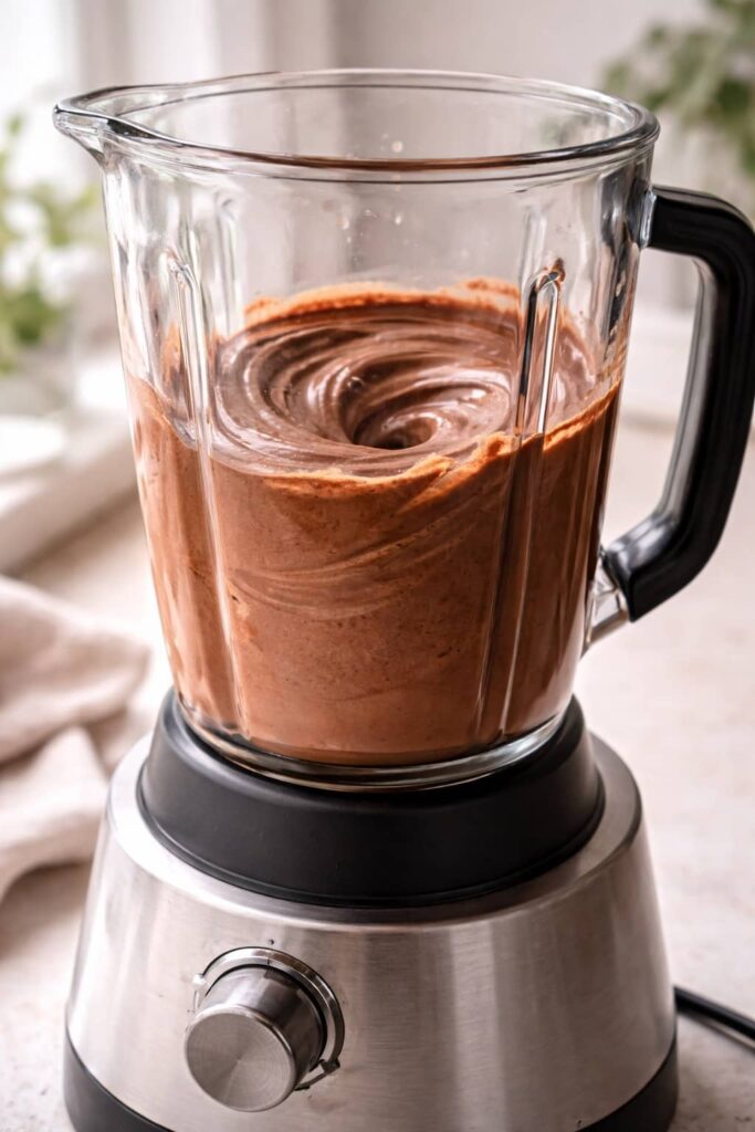 blending cottage cheese chocolate mousse in a blender