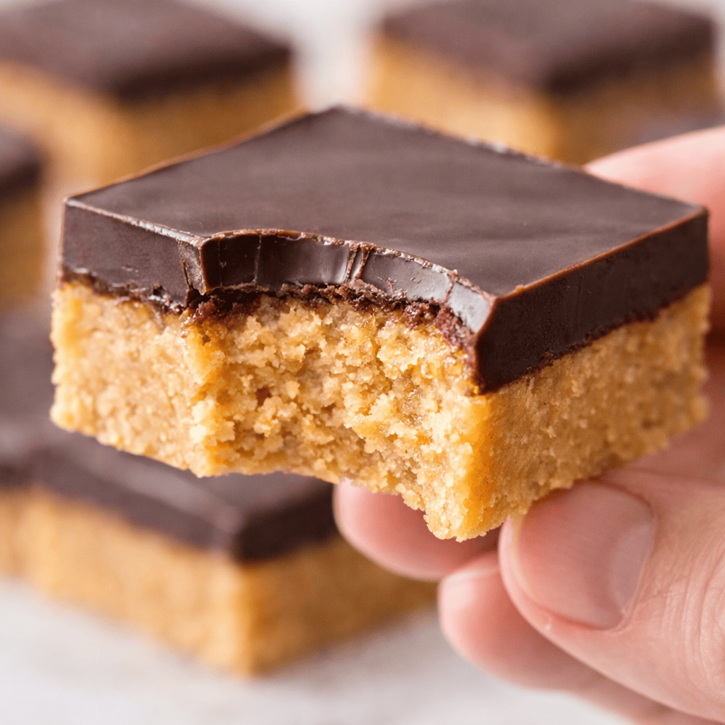 chocolate peanut butter bars close up texture