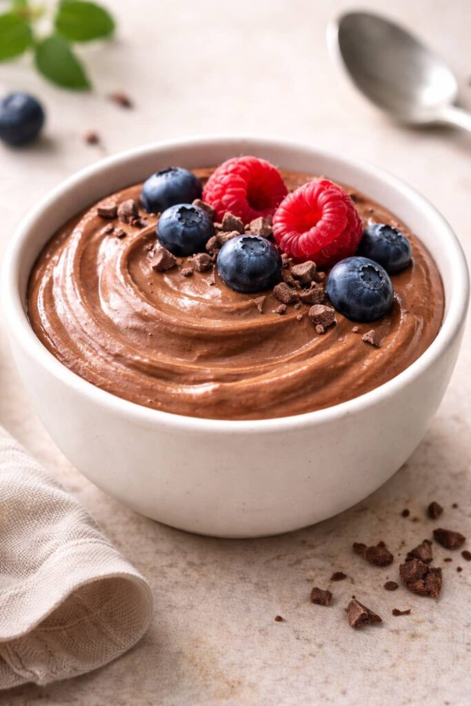 cottage cheese chocolate mousse topped with berries