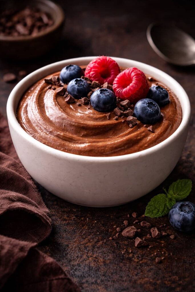dark chocolate cottage cheese mousse dessert