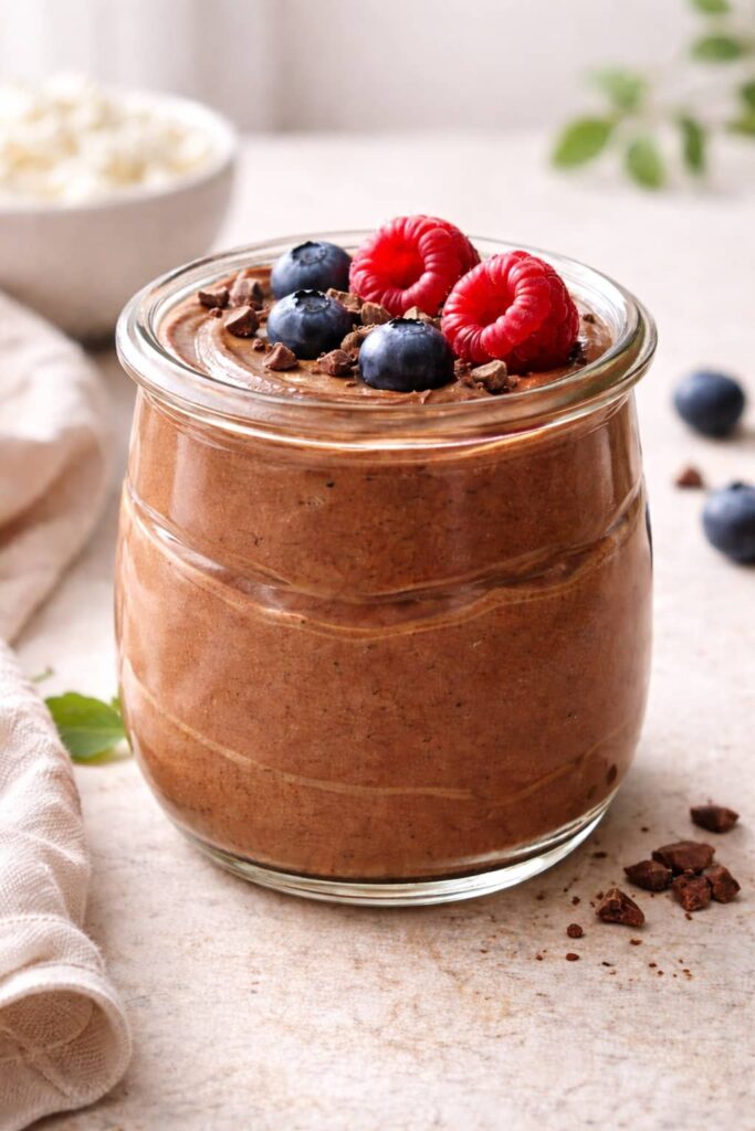 healthy cottage cheese chocolate mousse high protein dessert