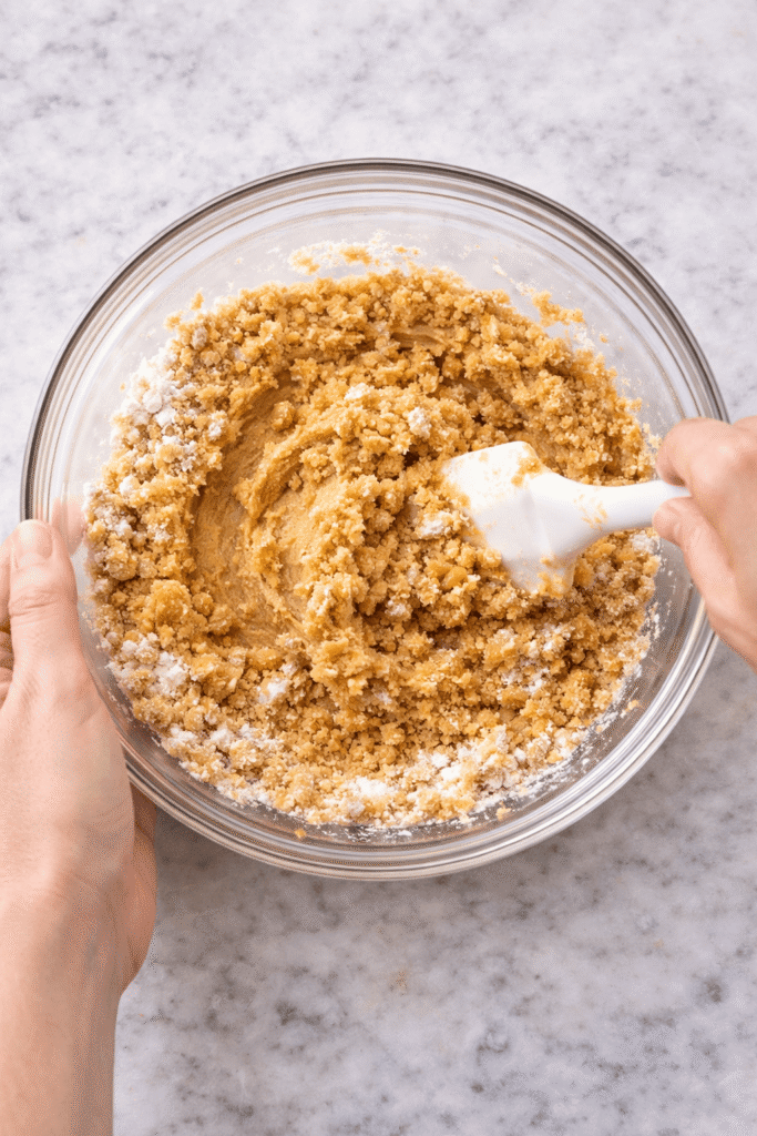 mixing no bake peanut butter bars base