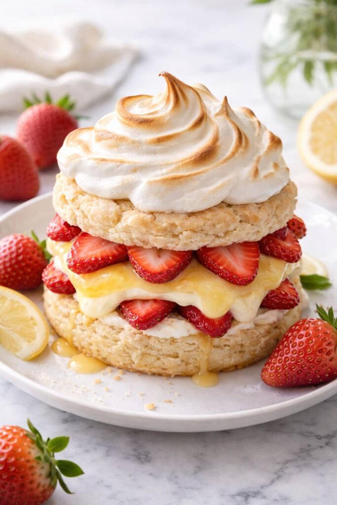 Lemon Meringue Strawberry Shortcake lemon meringue strawberry shortcake with fresh strawberries and lemon curd