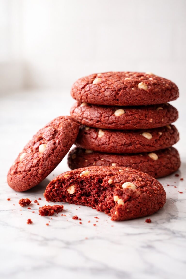 soft red velvet cookies with white chocolate chips and chewy centers