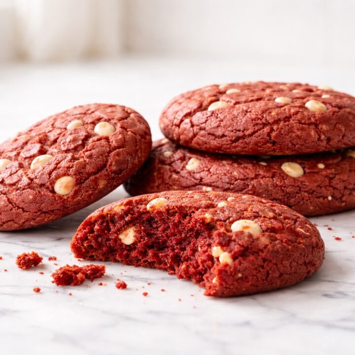 homemade red velvet cookies with white chocolate chips