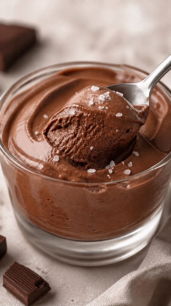 Dark Chocolate Sea Salt Mousse dark chocolate sea salt mousse with flaky salt and creamy texture