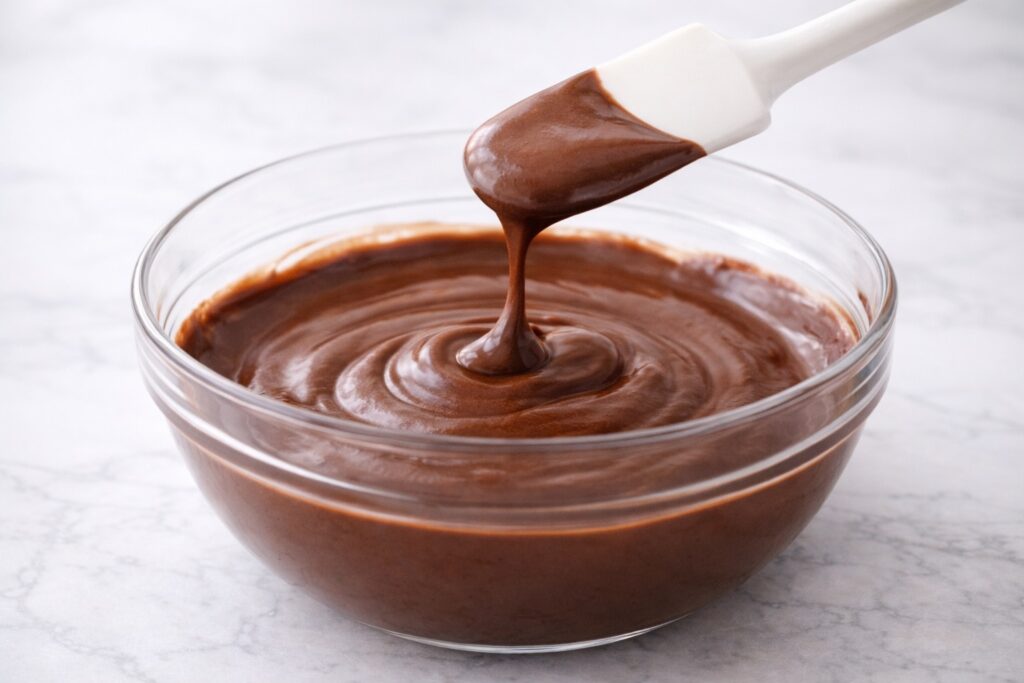 melted chocolate for mousse base showing thick smooth consistency