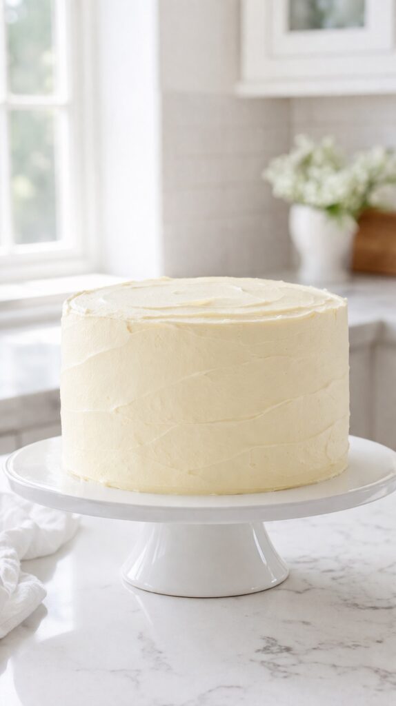 Classic Smooth Buttercream Finish Vanilla cake with smooth buttercream finish