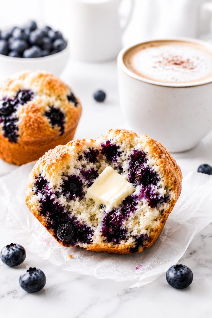 Bakery Style Blueberry Muffins Served with Butter