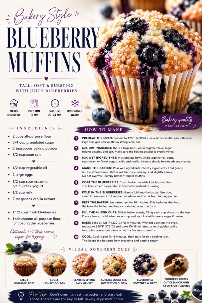 Bakery Style Blueberry Muffins Recipe
