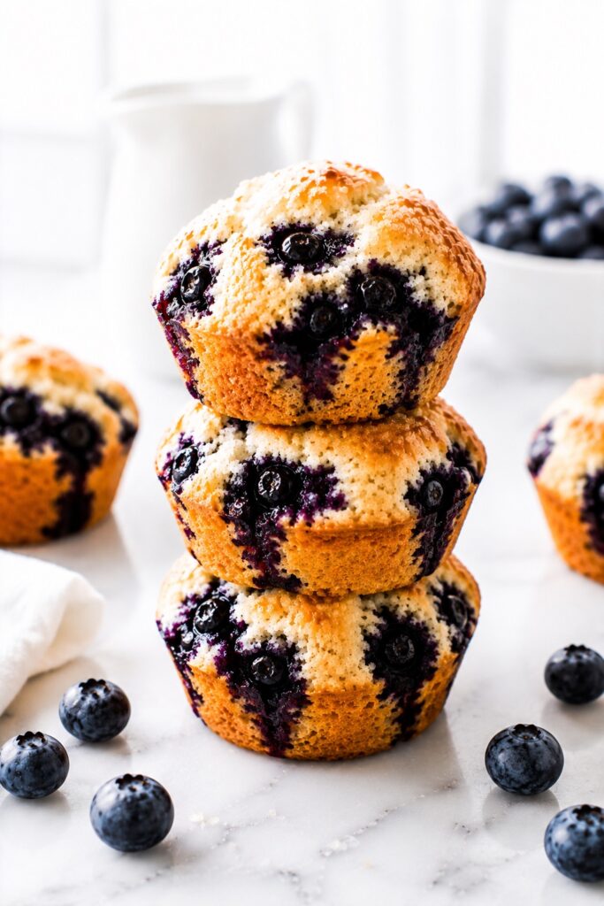 Stack of Blueberry Muffins Bakery Style
