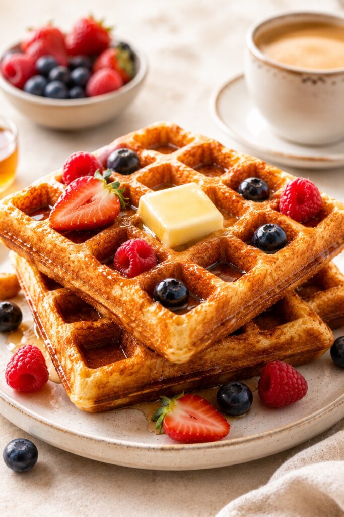 Belgian waffles serving for brunch