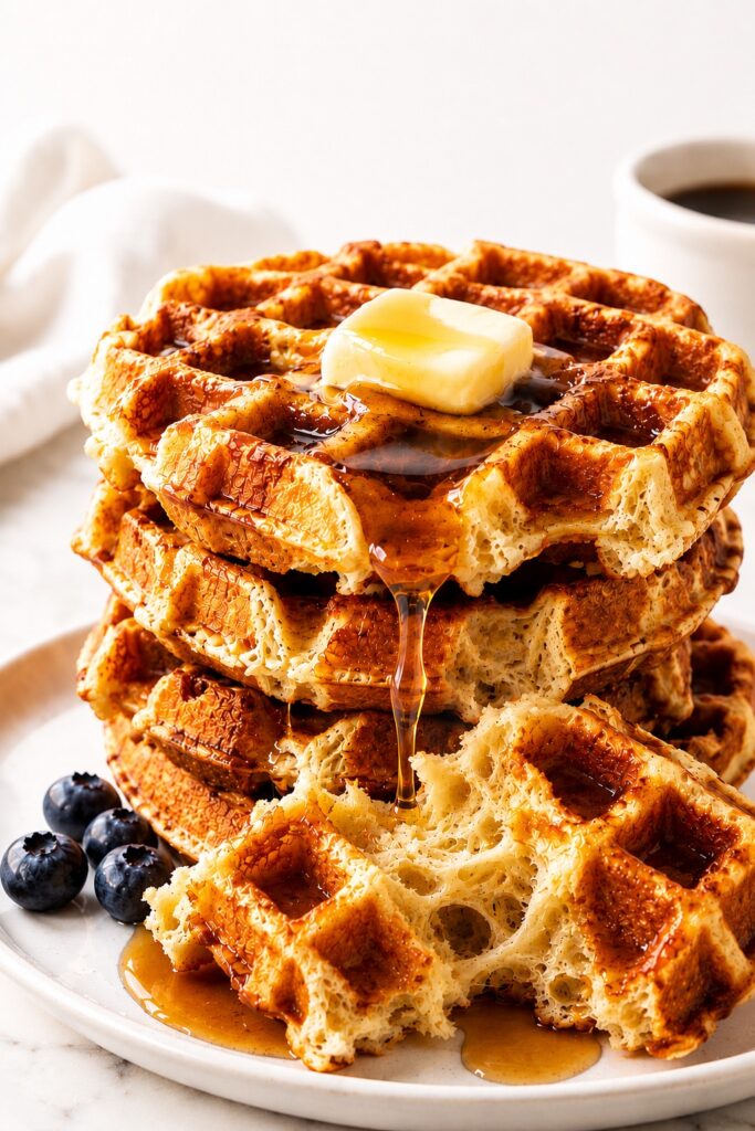 Belgian Waffles Serving With Maple Syrup