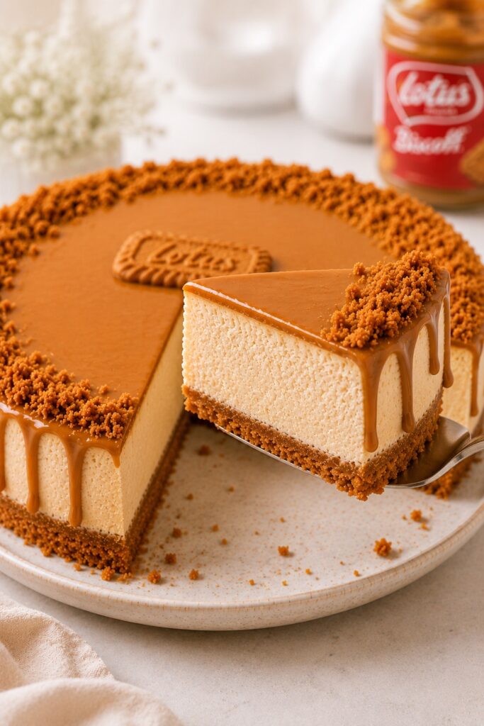 Biscoff Cheesecake slice serving