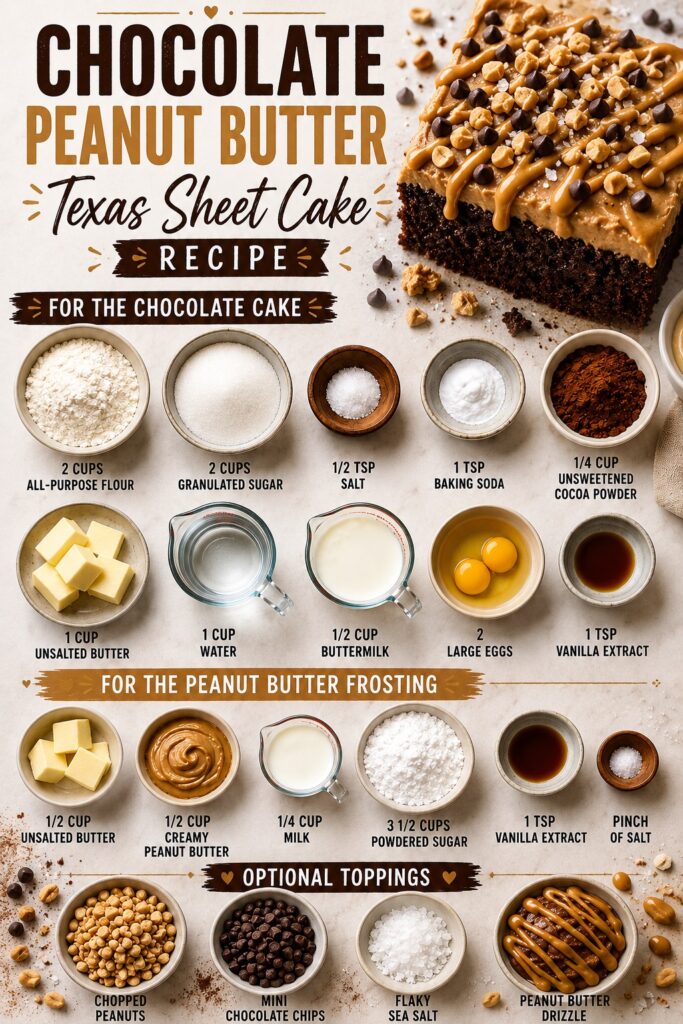 Chocolate Peanut Butter Texas Sheet Cake Ingredients
