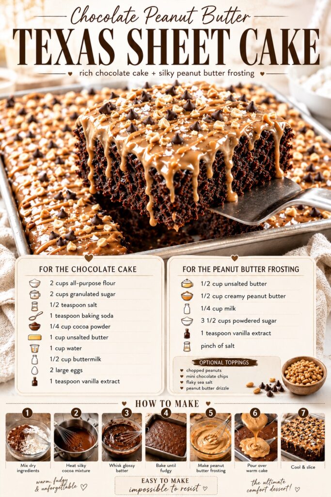 Chocolate Peanut Butter Texas Sheet Cake Recipe