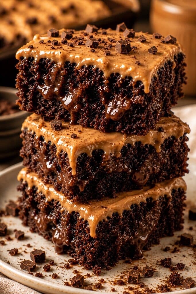 Chocolate Peanut Butter Texas Sheet Cake Stack Of Squares