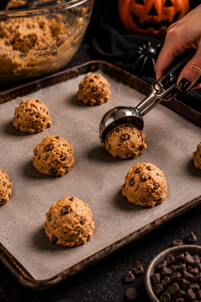 Scooping Peanut Butter Spider Cookie Dough