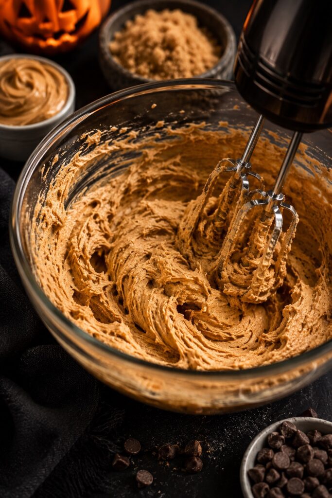 Peanut Butter Spider Cookie Recipe Creaming Butter and Sugar