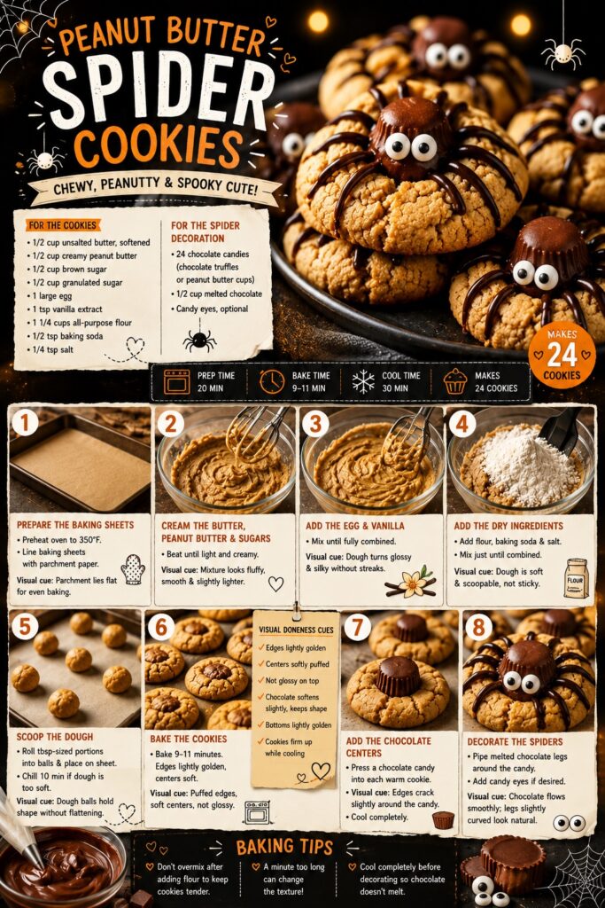 Peanut Butter Spider Cookies Recipe Card