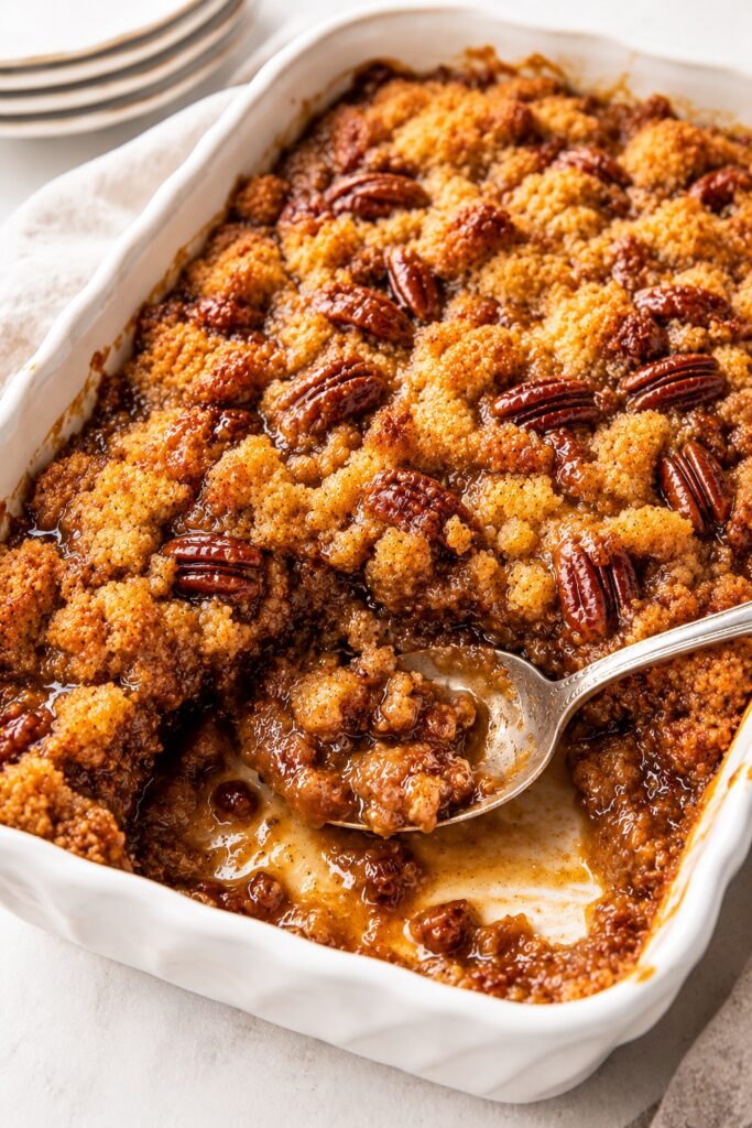 Pecan Pie Dump Cake Family Style Serving