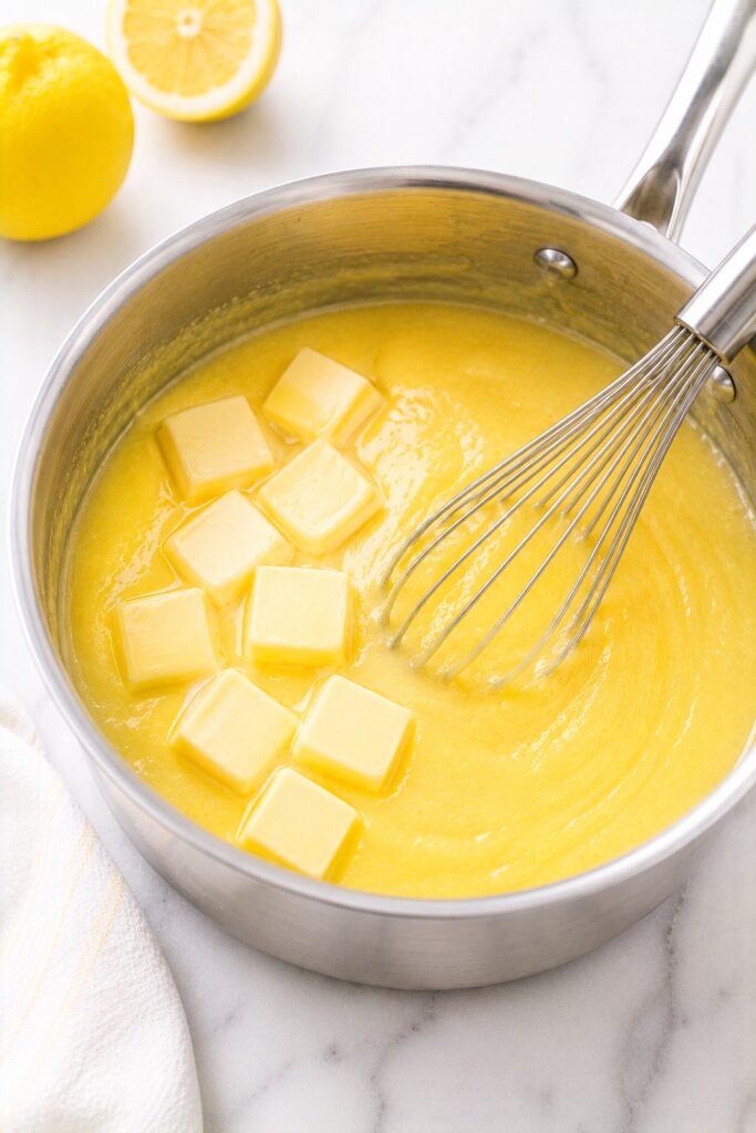 Whisking Butter in Lemon Curd