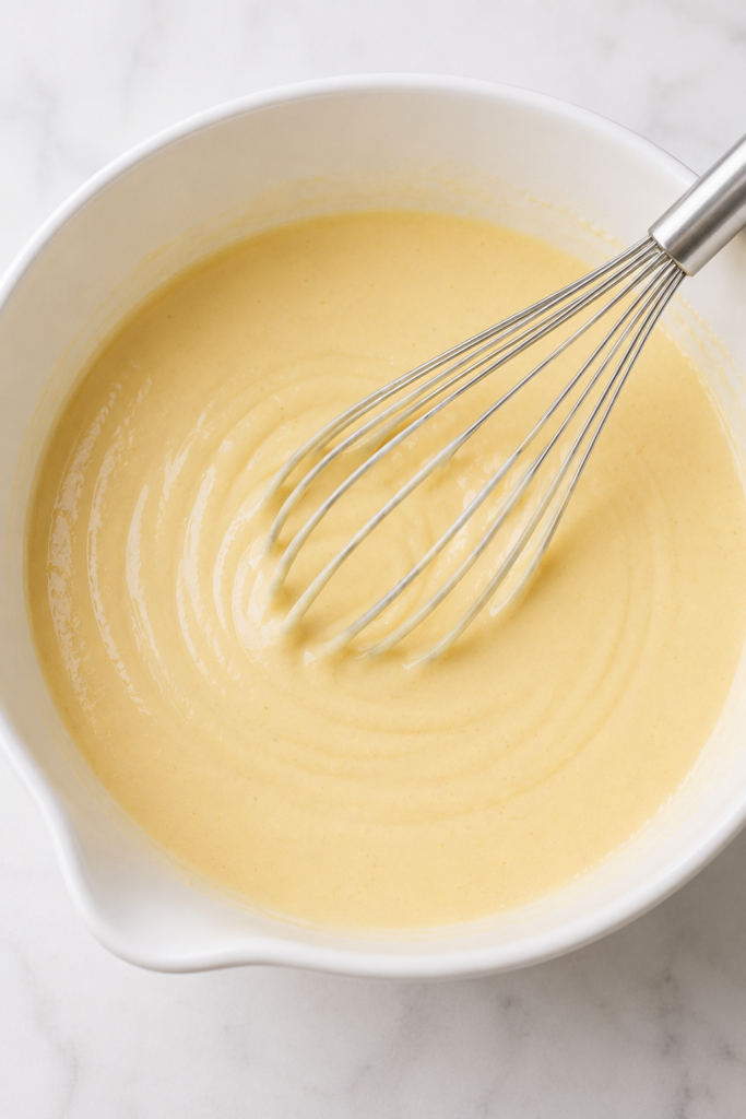 Smooth egg yolk, sugar, and cornstarch mixture for vanilla pastry cream.