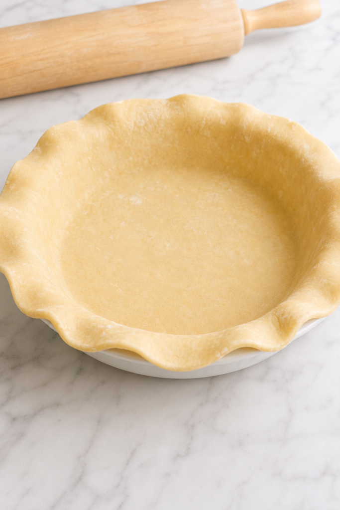 Rolled all-butter pastry eased into a standard 9-inch pie plate without stretching.